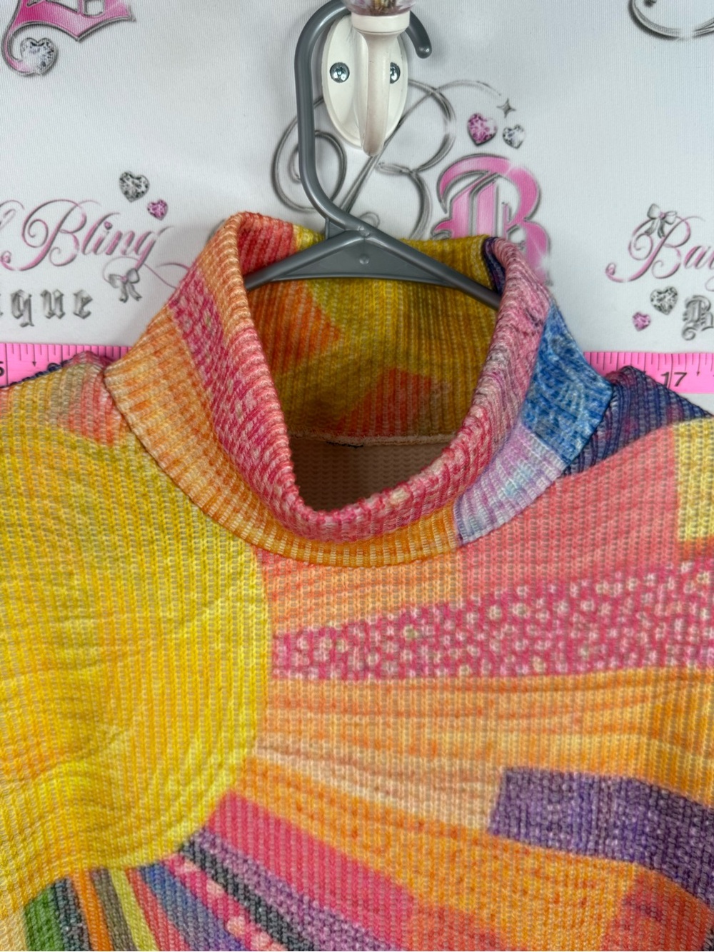 Sweater sunshine patchwork Sunburst Turtleneck Sweater - Vibrant Rainbow Knit - Picture 7 of 10